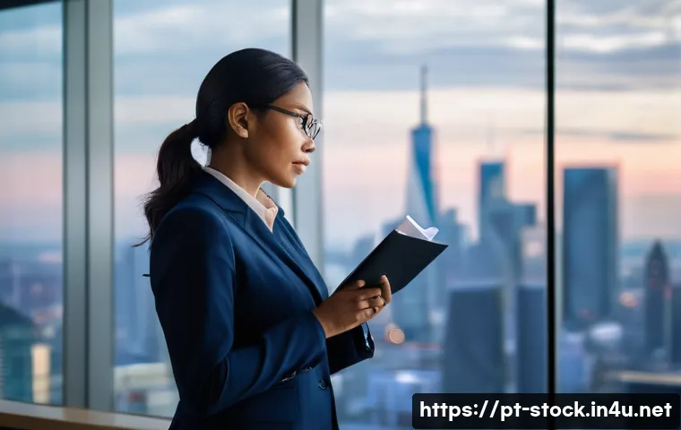 증권투자상담사 이직 노하우 - A person in smart, professional business attire, of diverse age and ethnicity, stands thoughtfully b...